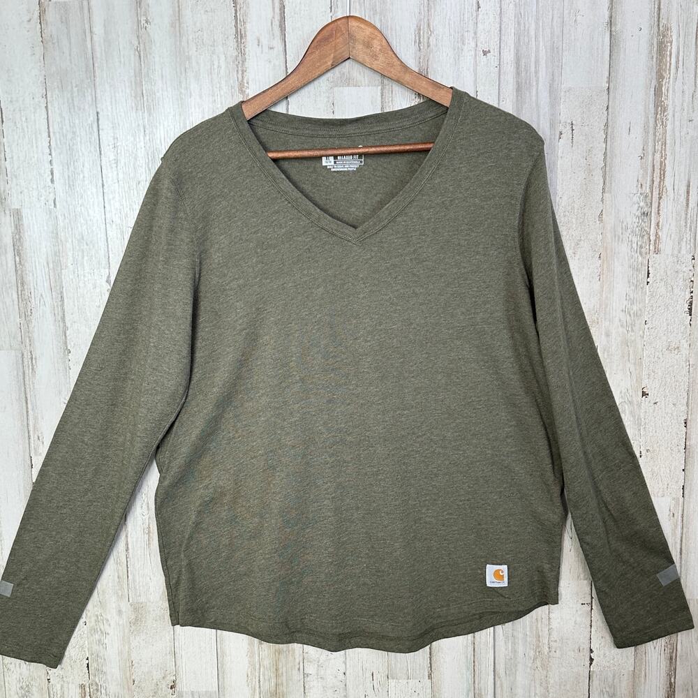 Carhartt Relaxed Fit Long Sleeve Tee Shirt XL Olive Green EUC Farm Western Work